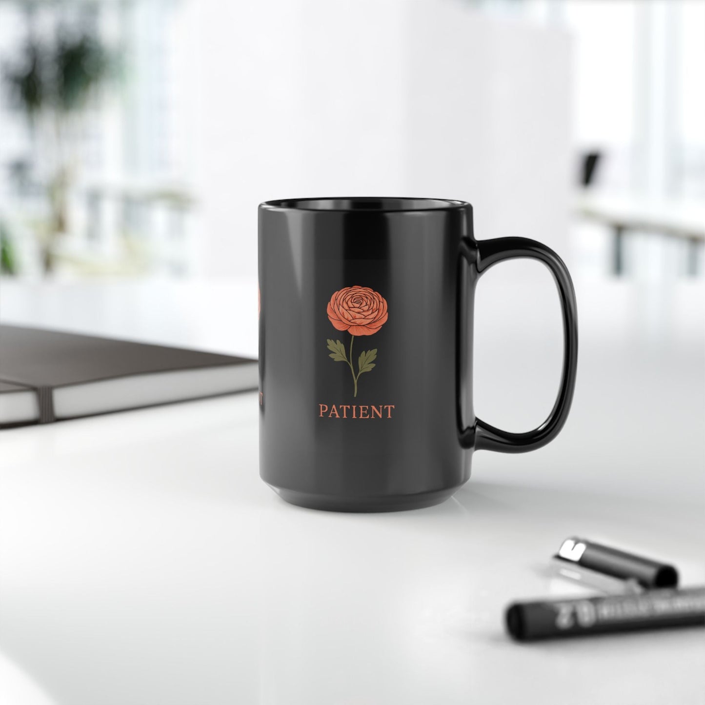 Patient Floral Black Mug - Perfect Gift for Friends and Family