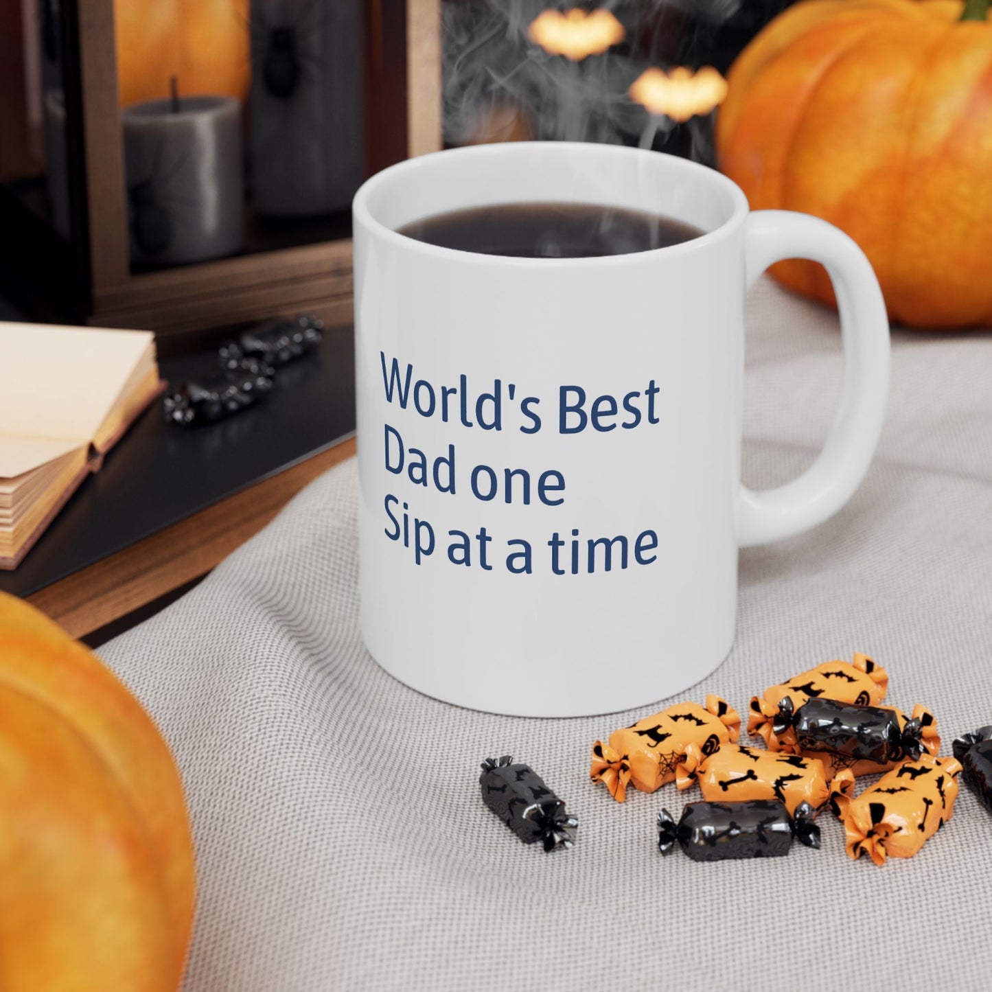 Funny Ceramic Mug for Coffee Lovers, in blue print Perfect Gift for Dad, World's Best Dad Mug, Great for Birthdays, Father's Day, Sip Time