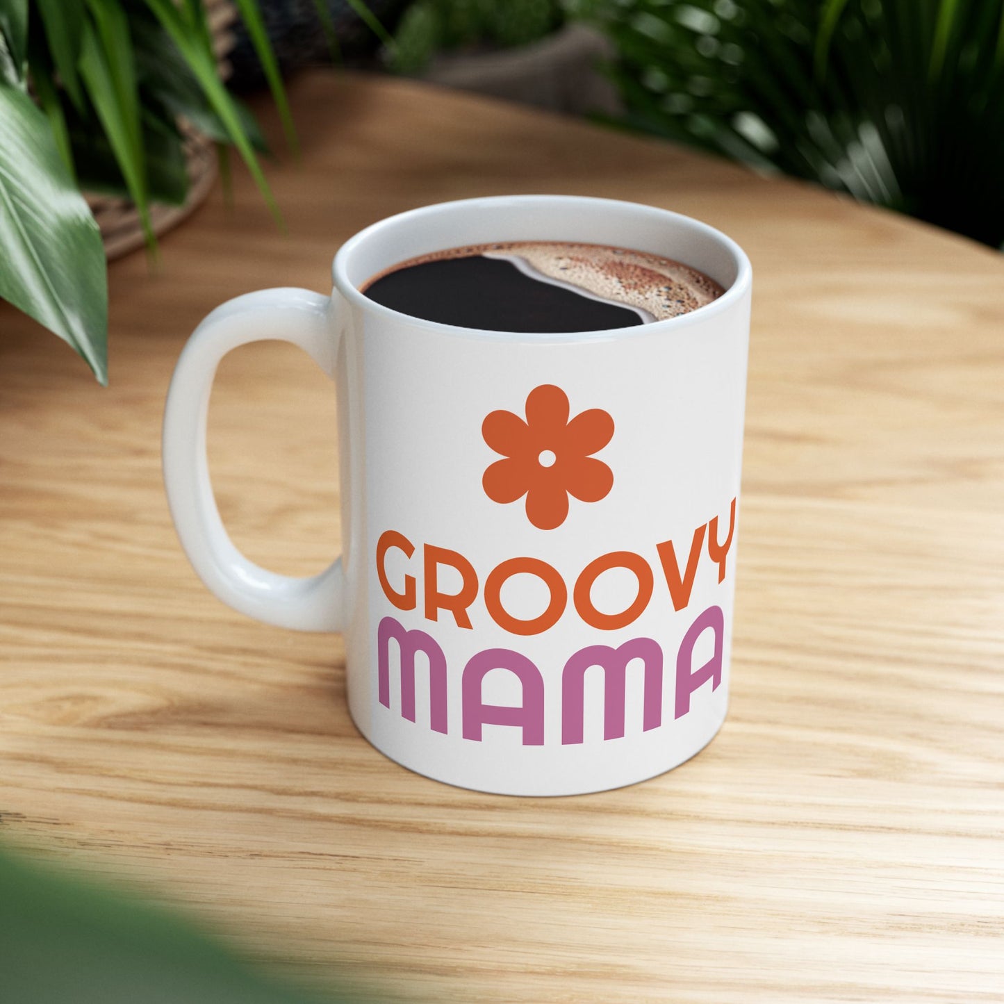 Groovy Mama Ceramic Mug, Fun Coffee Cup for Moms, Great Gift for Mother's Day, Birthday, Enjoy Morning Coffee, Pink & Orange Design