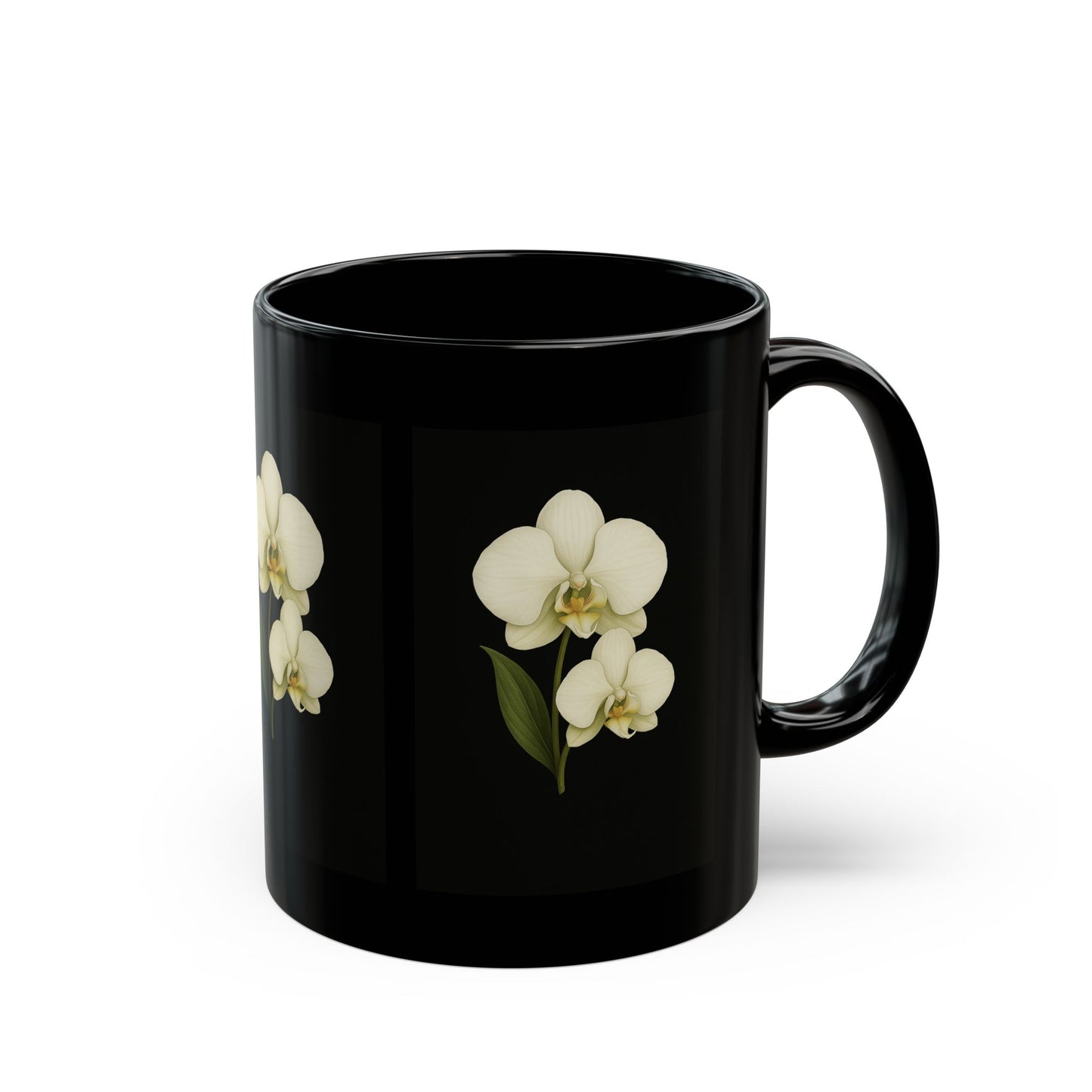 Elegant Orchid Black Mug - Floral Coffee Cup, Perfect Gift for Plant Lovers, Home Decor, Birthday, Housewarming, Mother's Day