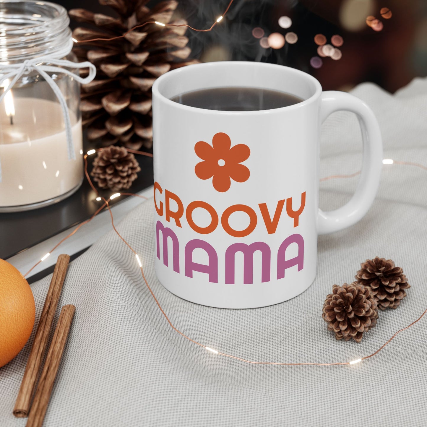 Groovy Mama Ceramic Mug, Fun Coffee Cup for Moms, Great Gift for Mother's Day, Birthday, Enjoy Morning Coffee, Pink & Orange Design
