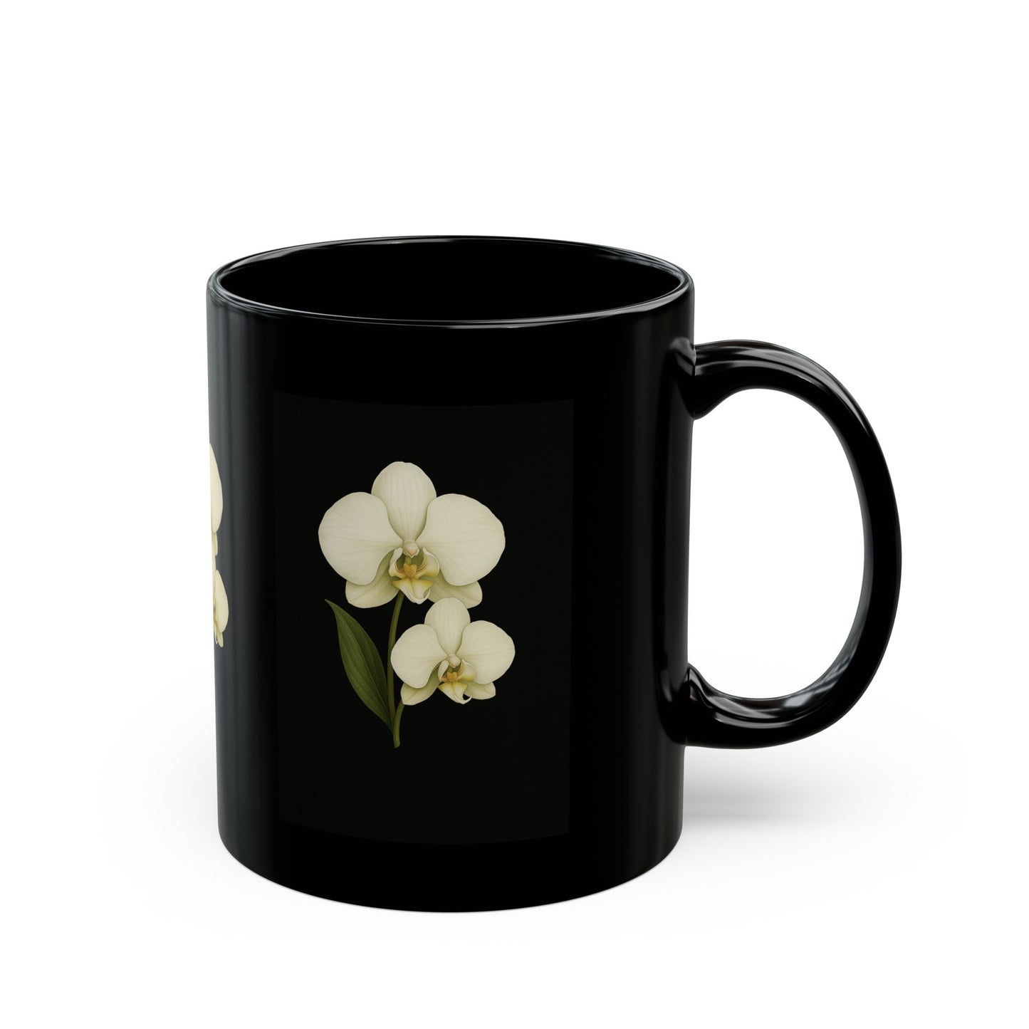 Elegant Orchid Black Mug - Floral Coffee Cup, Perfect Gift for Plant Lovers, Home Decor, Birthday, Housewarming, Mother's Day