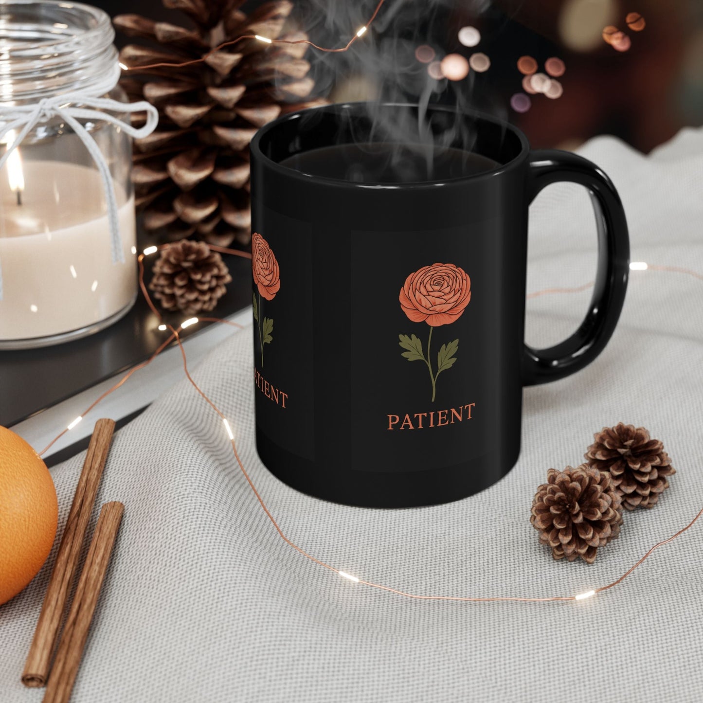 Patient Floral Black Mug - Perfect Gift for Friends and Family