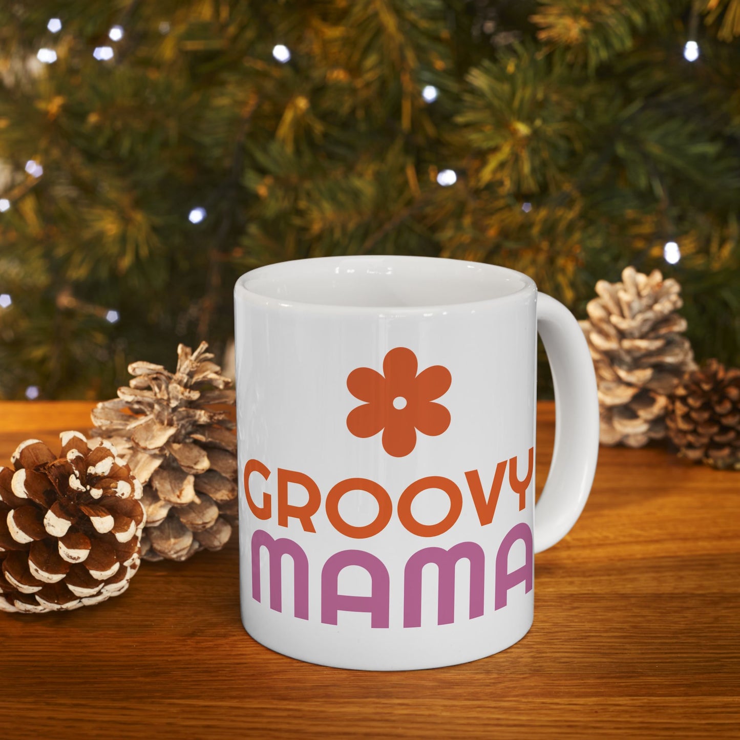 Groovy Mama Ceramic Mug, Fun Coffee Cup for Moms, Great Gift for Mother's Day, Birthday, Enjoy Morning Coffee, Pink & Orange Design