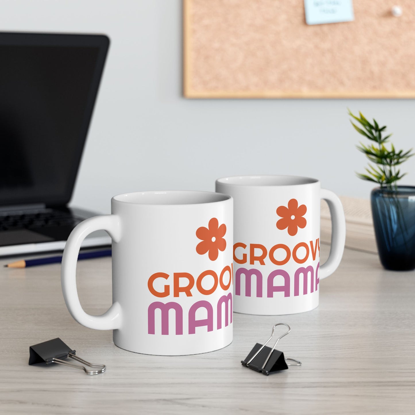 Groovy Mama Ceramic Mug, Fun Coffee Cup for Moms, Great Gift for Mother's Day, Birthday, Enjoy Morning Coffee, Pink & Orange Design