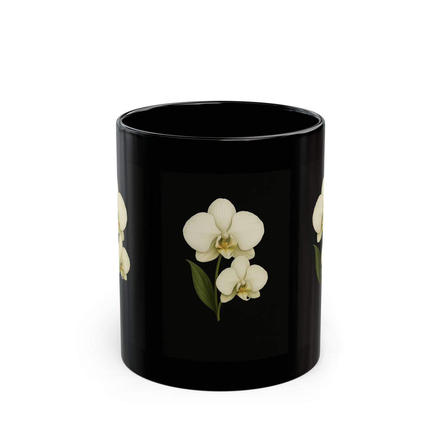Elegant Orchid Black Mug - Floral Coffee Cup, Perfect Gift for Plant Lovers, Home Decor, Birthday, Housewarming, Mother's Day