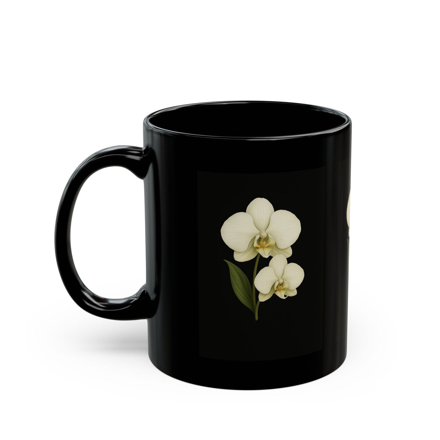 Elegant Orchid Black Mug - Floral Coffee Cup, Perfect Gift for Plant Lovers, Home Decor, Birthday, Housewarming, Mother's Day