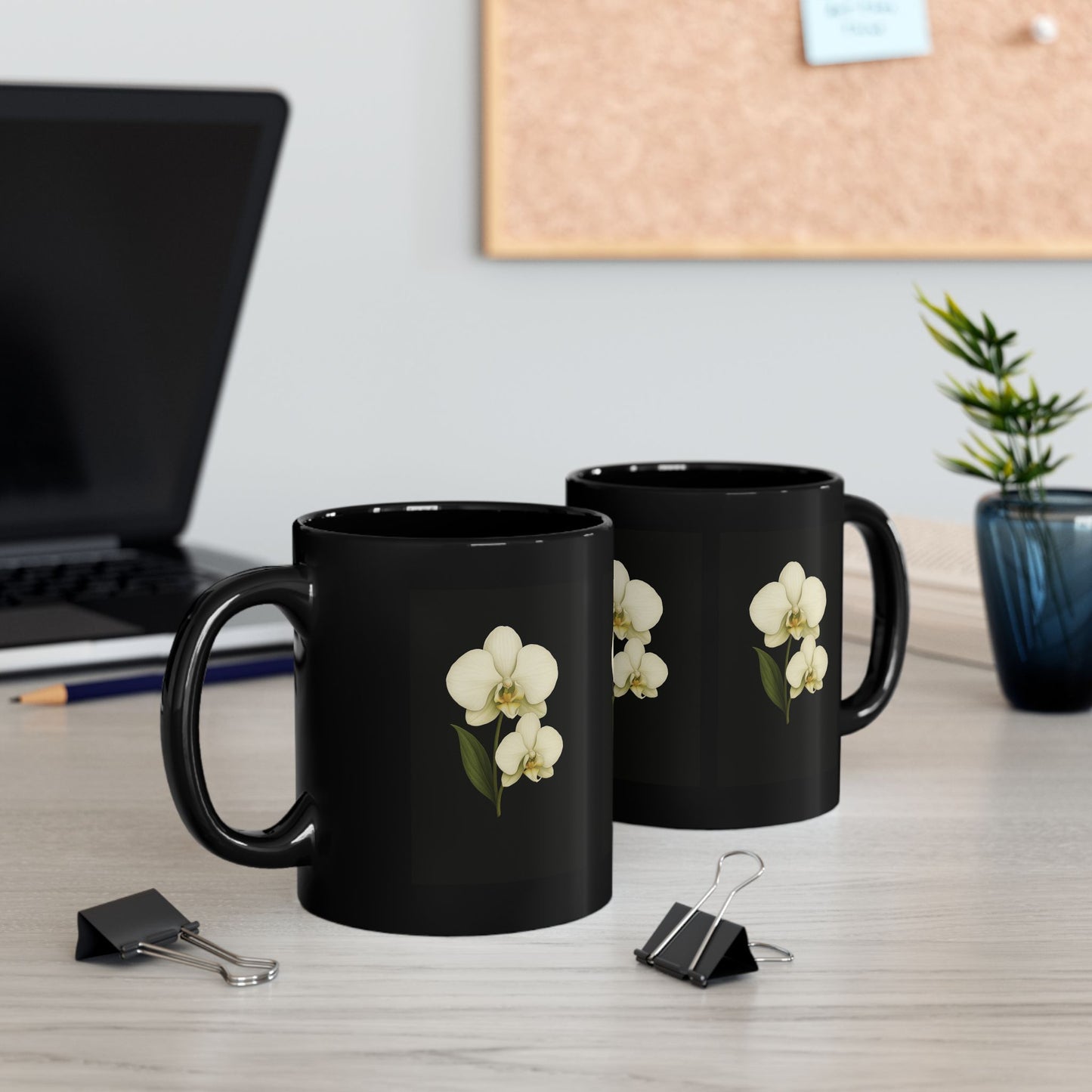 Elegant Orchid Black Mug - Floral Coffee Cup, Perfect Gift for Plant Lovers, Home Decor, Birthday, Housewarming, Mother's Day