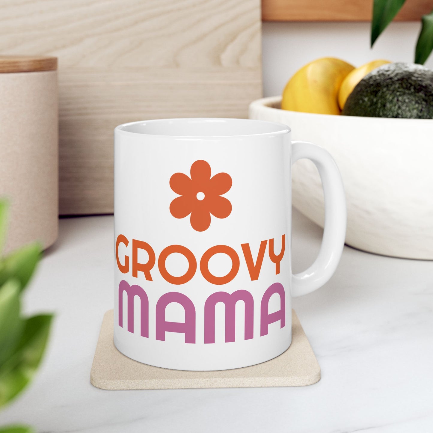 Groovy Mama Ceramic Mug, Fun Coffee Cup for Moms, Great Gift for Mother's Day, Birthday, Enjoy Morning Coffee, Pink & Orange Design