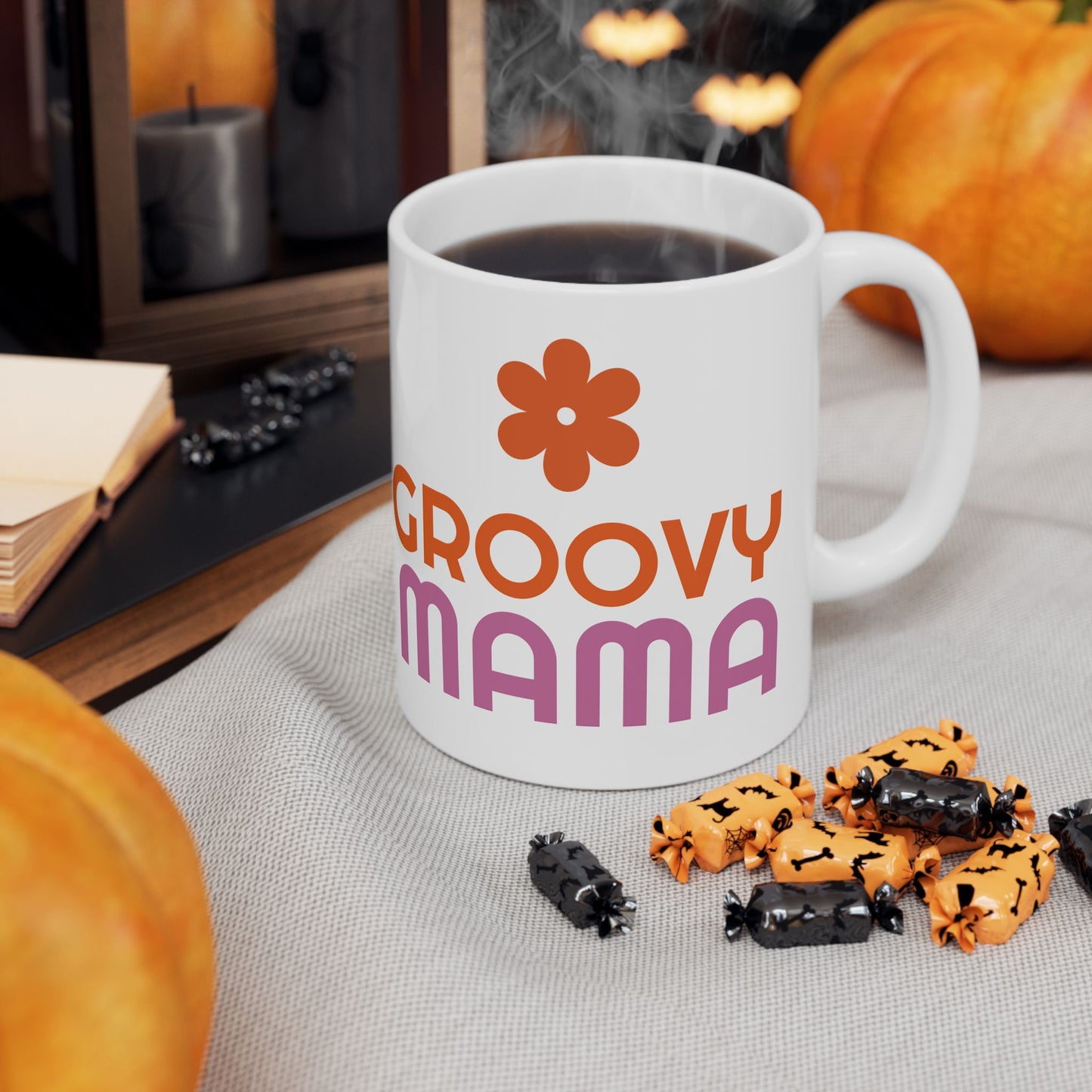 Groovy Mama Ceramic Mug, Fun Coffee Cup for Moms, Great Gift for Mother's Day, Birthday, Enjoy Morning Coffee, Pink & Orange Design